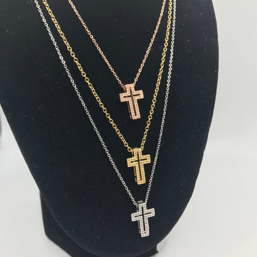 NEW Cross Necklace Cubic Zirconia 18 inch Stainless Steel